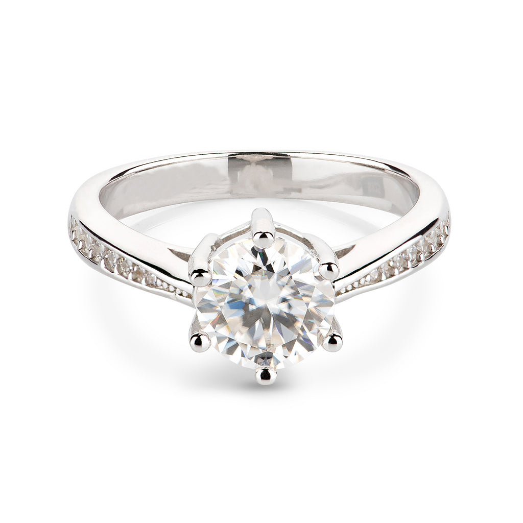 6 Prong Half Pave Moissanite Engagement Ring