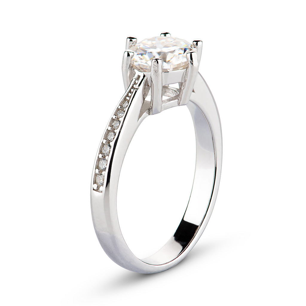 6 Prong Half Pave Moissanite Engagement Ring