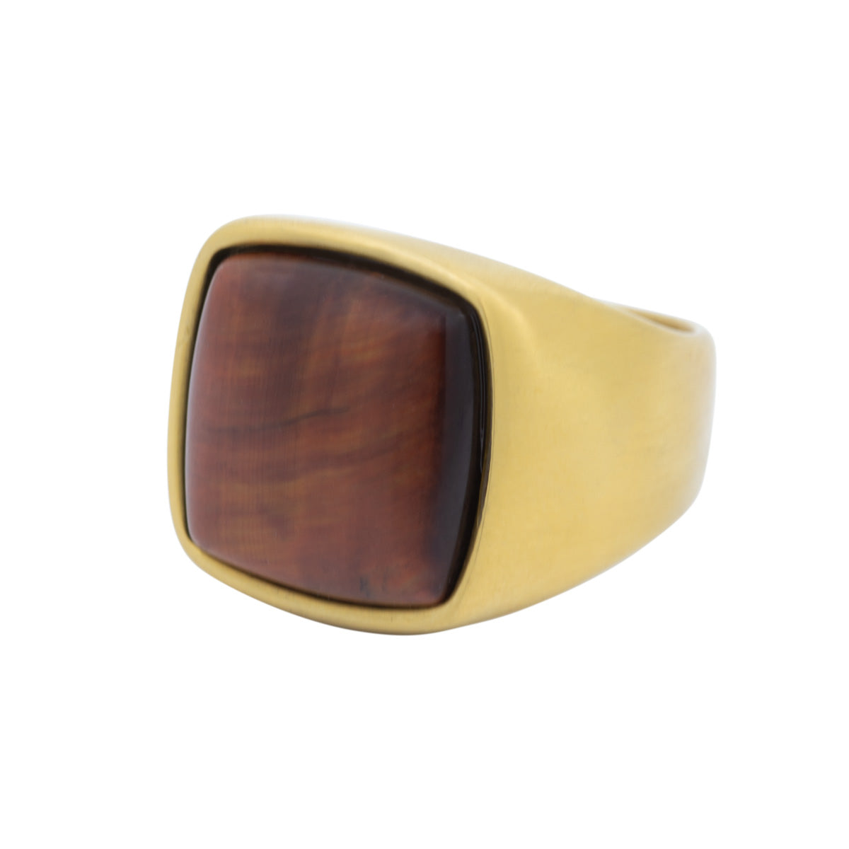 Men&#39;s Gold Square Tiger Eye Signet Ring