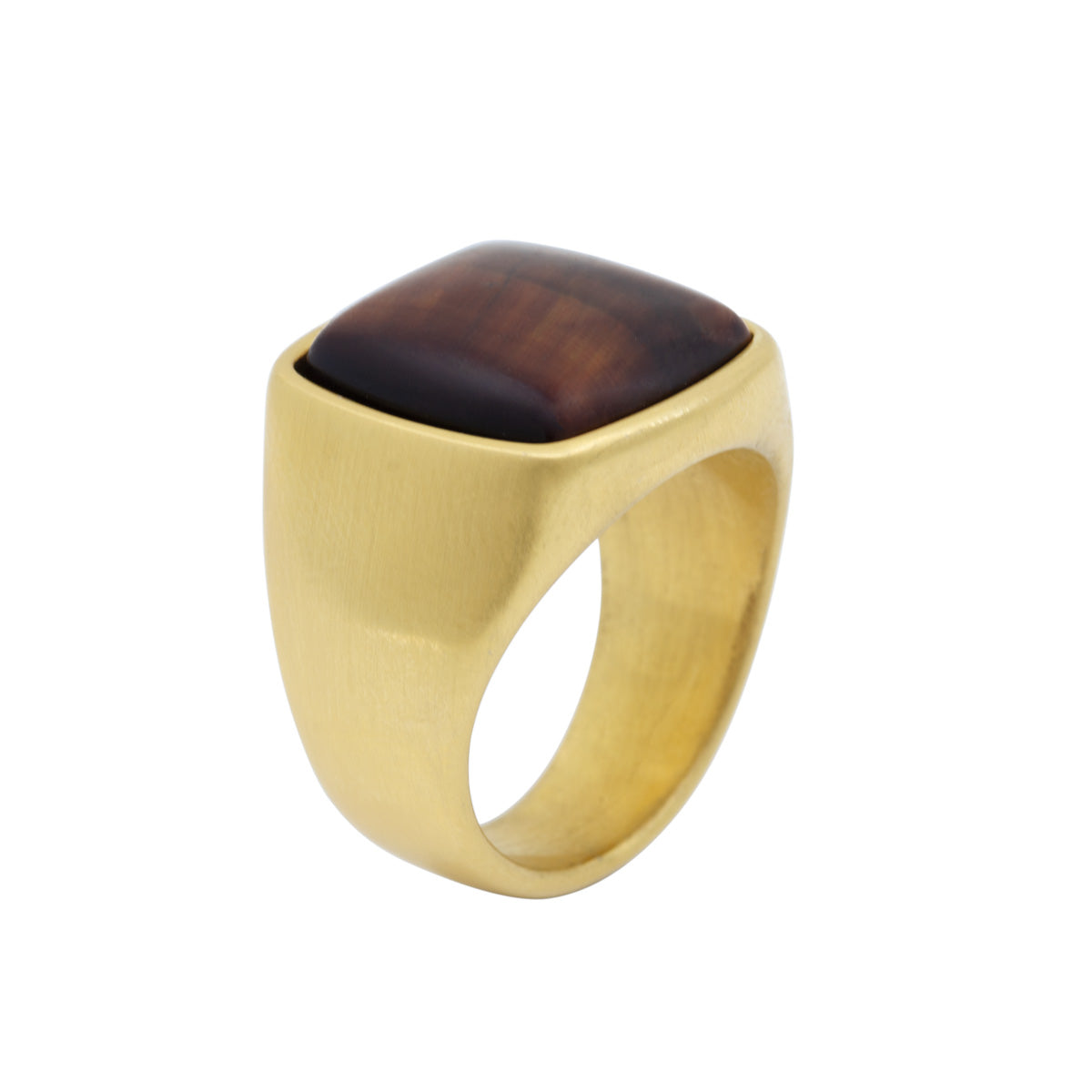 Men&#39;s Gold Square Tiger Eye Signet Ring