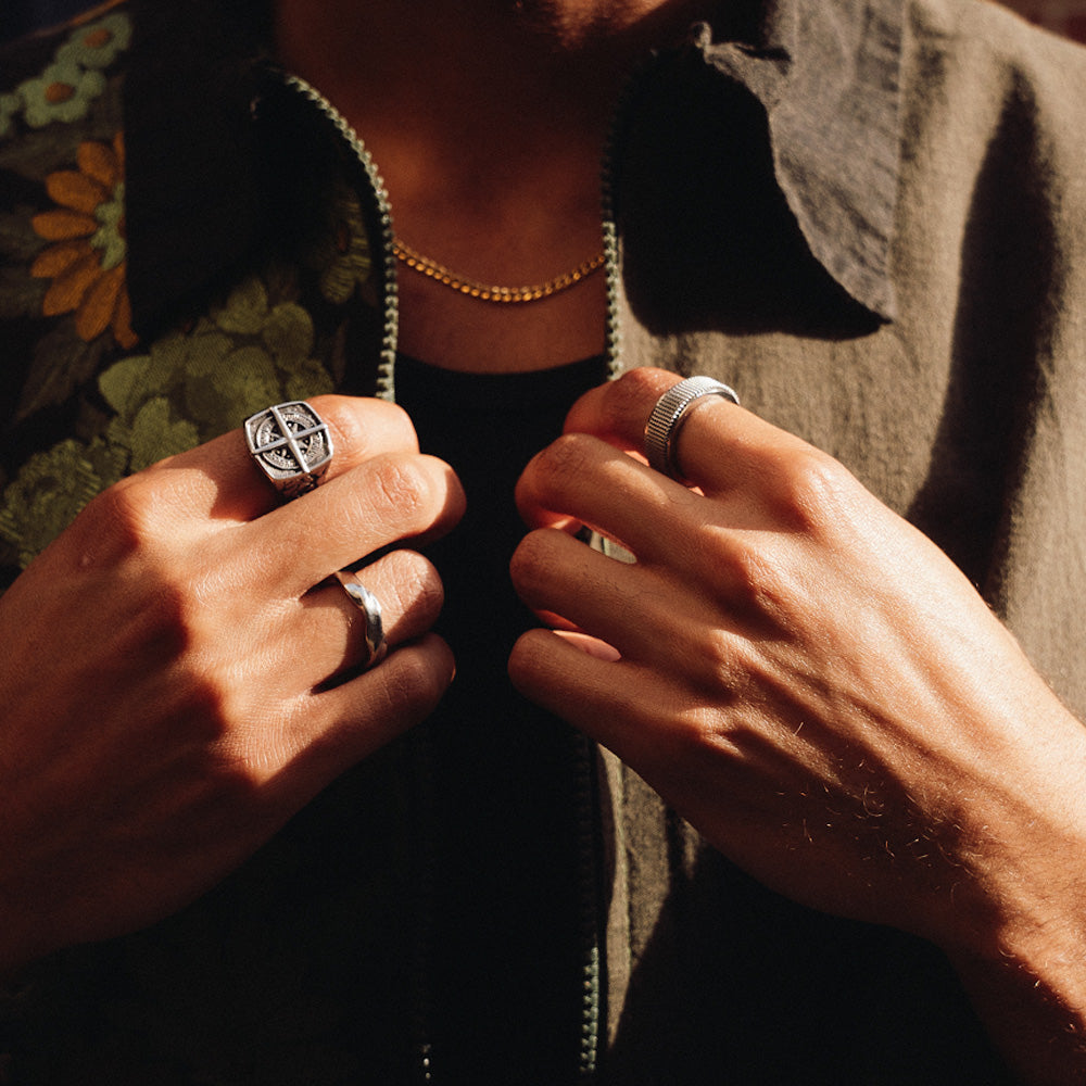 Men&#39;s Square Compass Signet Ring