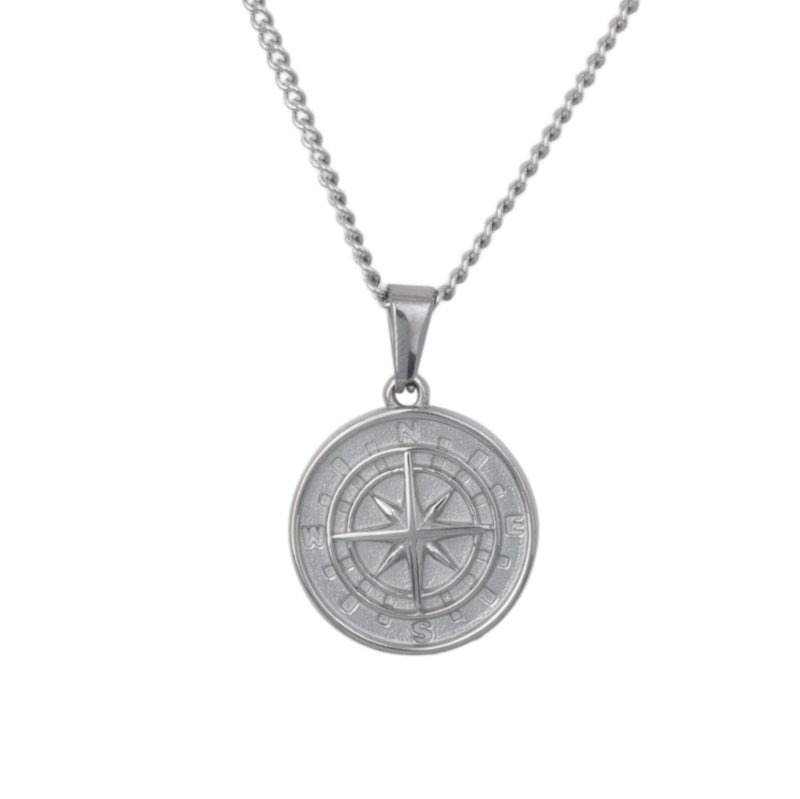 Silver Compass Pendant Necklace