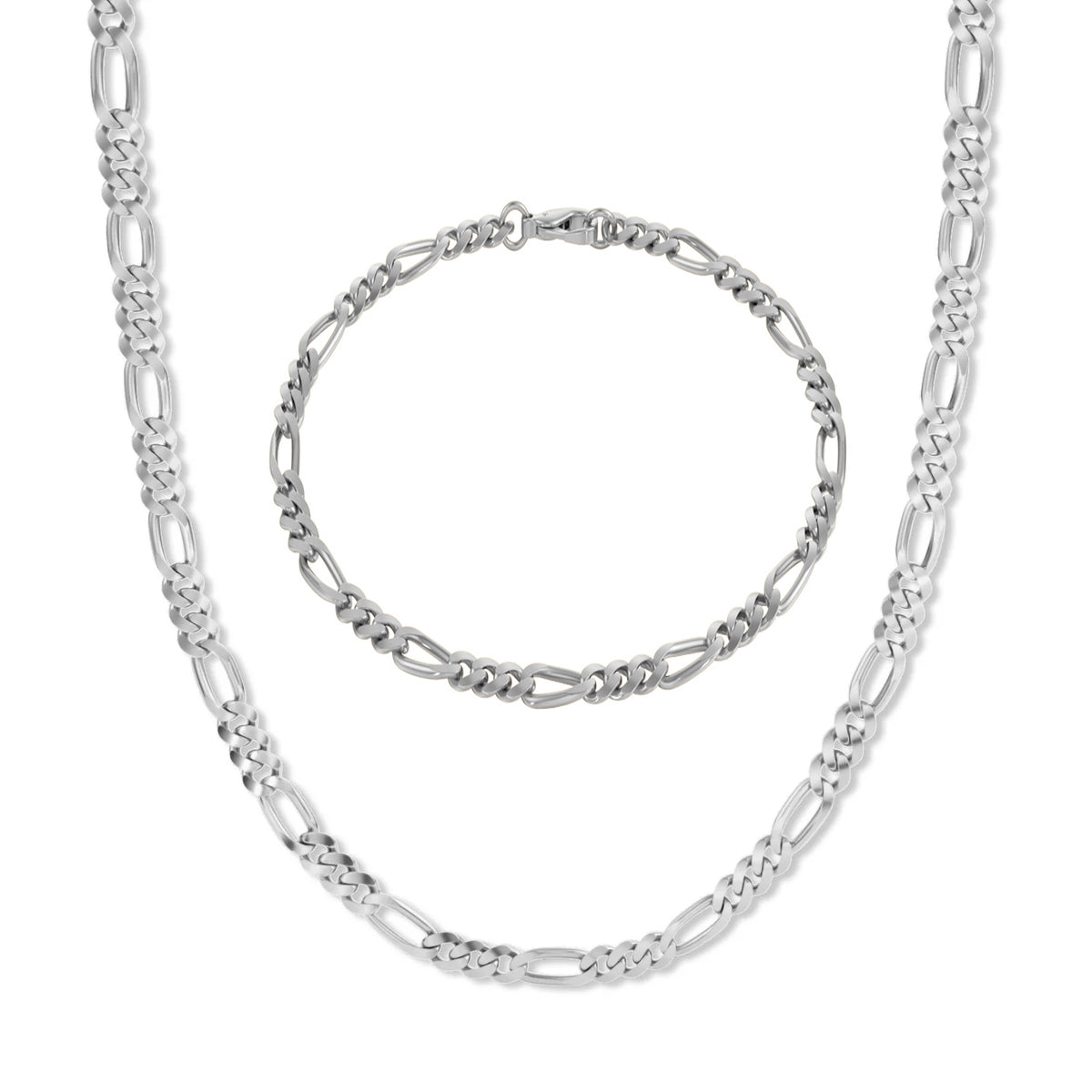 Silver Figaro Chain Set