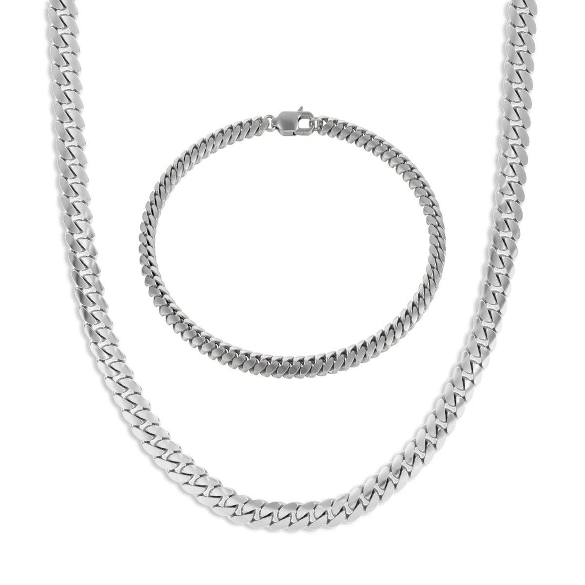 Silver Cuban Chain Set