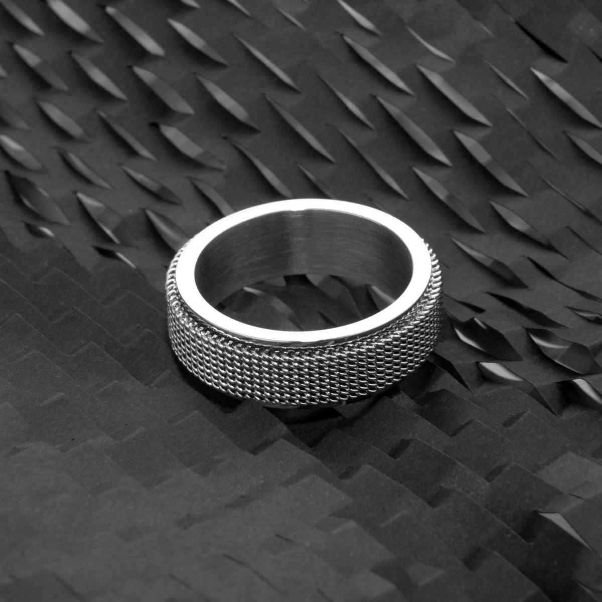 Men&#39;s Silver Steel Mesh Anxiety Ring