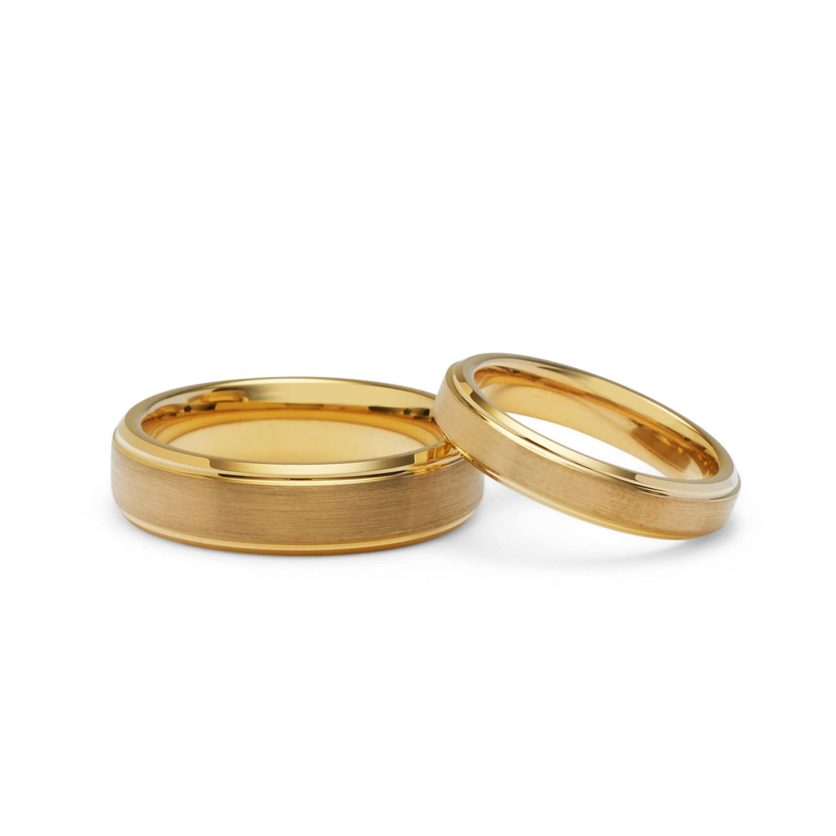 Brushed Gold Tungsten Ring Set