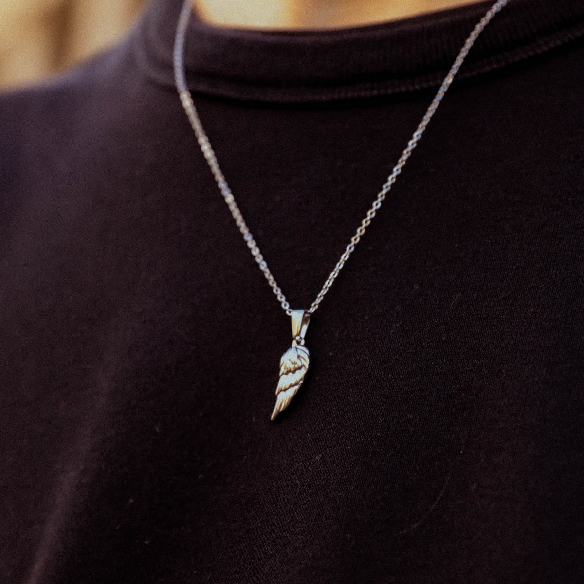 Silver Angel Wing Pendant Necklace