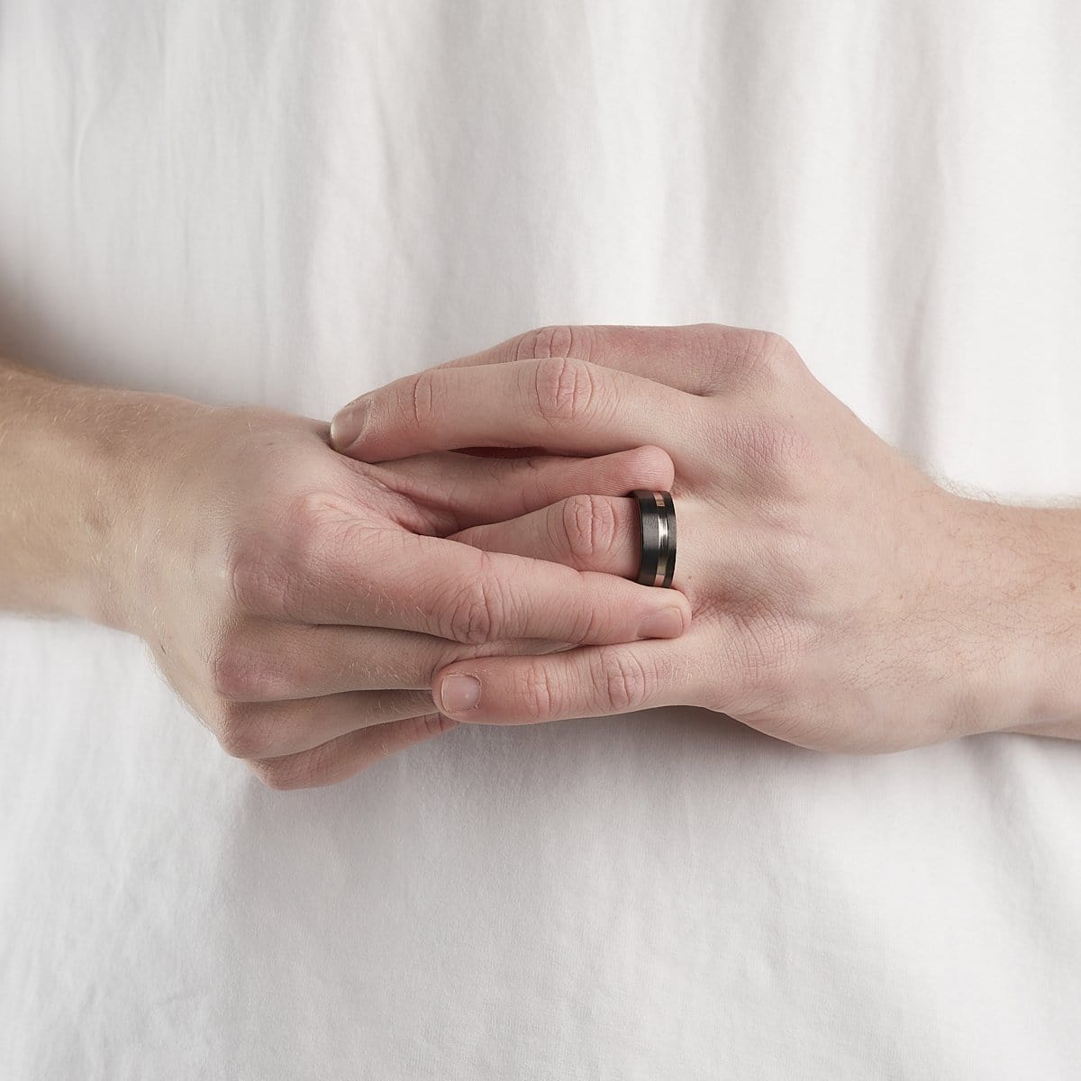 Men’s Silver Striped Black Titanium Ring