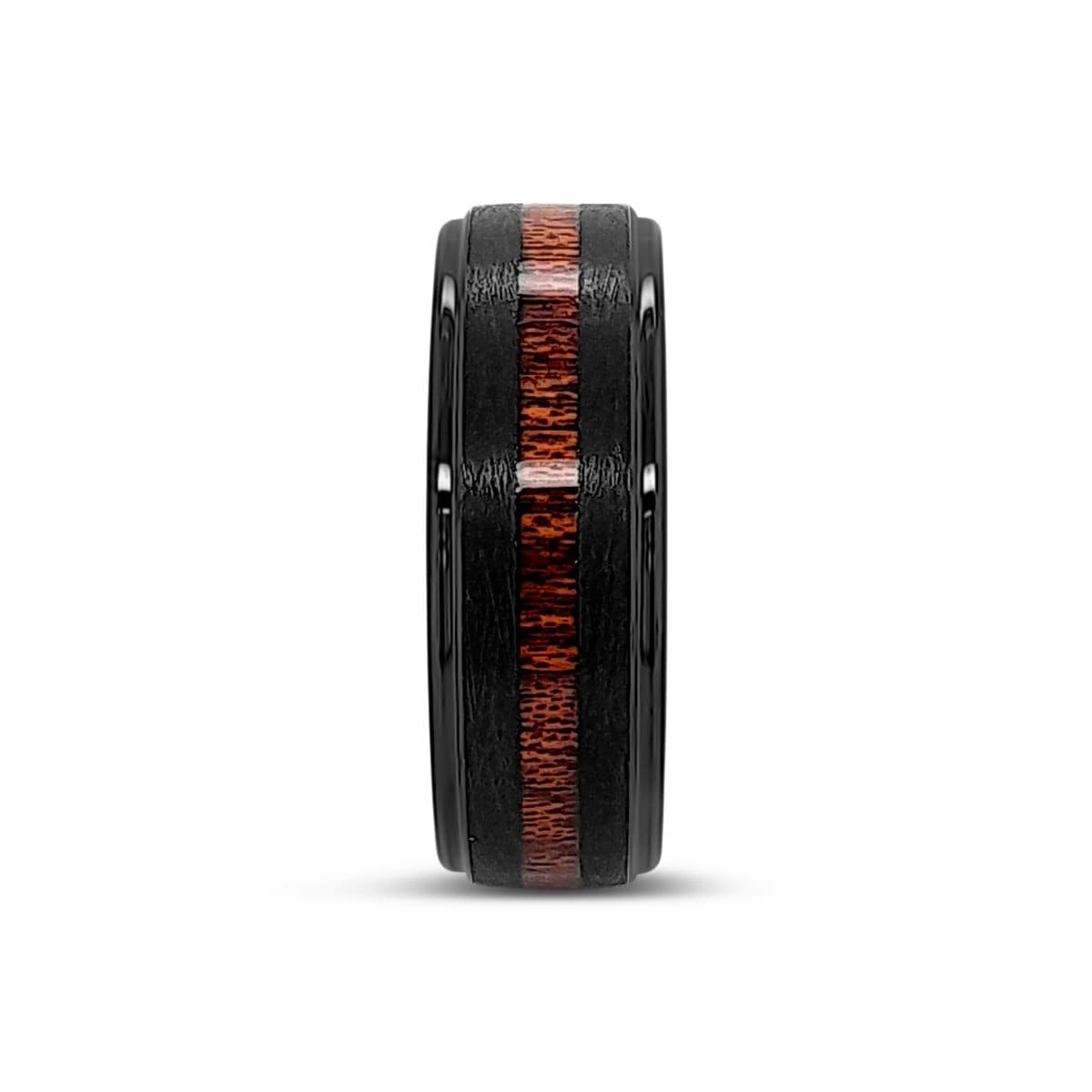 Men’s Stepped Edge Wood Accent Tungsten Ring