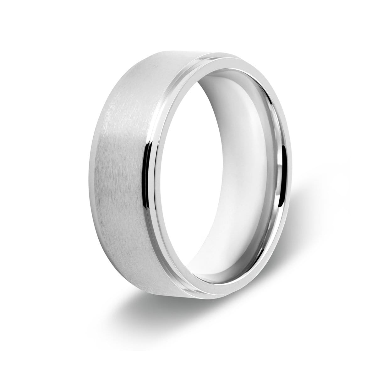 Men’s Stepped Edge Silver Titanium Ring